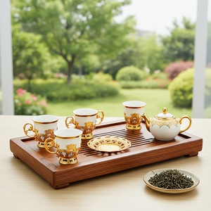 Set di Tazze da Caffè Turco <span class=keywords><strong>in</strong></span> Porcellana Placcata Oro con Piattini, Confezione Regalo Personalizzata - Product Image 3