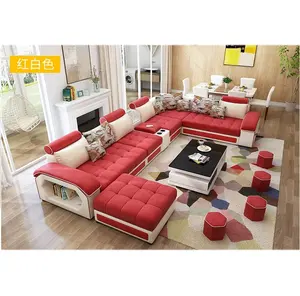 Perabot Ruang Tamu Sofa Set Kain, Sofa Merah Kombinasi Gratis