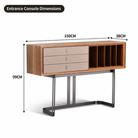 Console moderne de luxe de 1,5 m en placage de bois d'eucalyptus, meuble d'entrée avec tiroirs recouverts de cuir microfibre