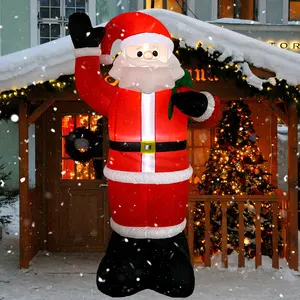 8FT96インチサンタクロースインフレータブルデコレーションクリスマスサンタ、クリスマス屋外装飾用LEDライト付きギフトバッグ付き