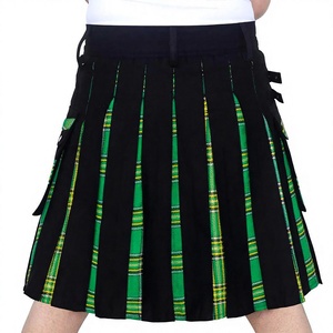 Men's Modern Hybrid Black Irish Green Tartan Kilt Cross Strip Design Utility Kilt Regular Fit Wool Material Adult - Product Image 2