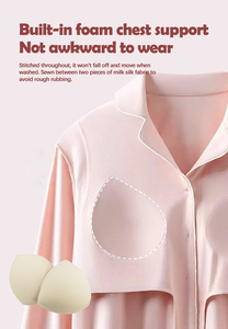 Pijama de seda de leche para mujer, manga larga, transpirable, de punto, ropa para el hogar, suave, informal, almohadilla para sujetador, dos piezas, primavera, otoño, estaciones, mujer - Product Image 2