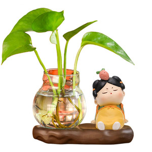 Vase hydroponique Ruijie « Dame de la Dynastie Tang » avec lierre vert pour décoration de bureau et de maison, cadeau anti-stress - Product Image 5