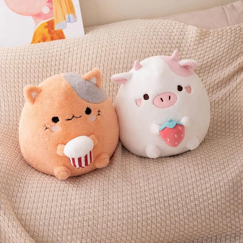 Nouveau mignon 12 pouces Squishy rond en forme de peluche jouets en peluche chat vache oreillers