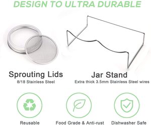 Bộ <span class=keywords><strong>2</strong></span> Rộng Miệng <span class=keywords><strong>Quart</strong></span> Mason Lọ Với Thép Không Gỉ Màn Hình Sprout Nắp Melamine Khay Đứng Hạt Giống Sprouter Kit-Cho Quà Tặng - Product Image 3