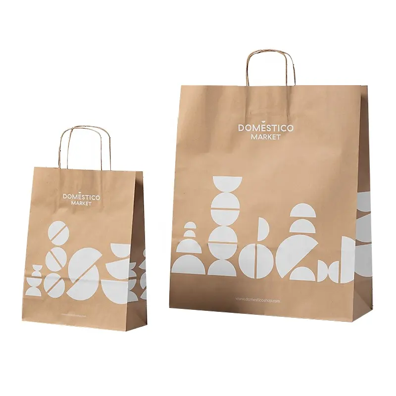 Logo personalizzato stampato Eco Friendly riciclato Kraft marrone imballaggio di lusso regalo Shopping sacchetto di carta per abbigliamento