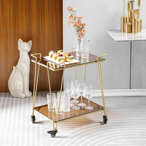 Chariot mobile commercial en fer robuste à 4 roues pour aliments et boissons, design minimaliste, pour hôtels, restaurants et usage domestique, 2 étagères - Product Image 4