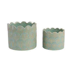 Juego de macetas de cerámica para uso en interiores y exteriores con diseño de borde festoneado para suculentas, hierbas y orquídeas. - Product Image 1