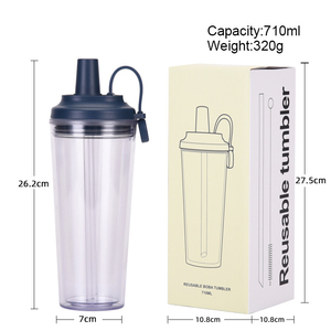 Großhandel Doppelwandiger Kunststoff-Trinkbecher mit großem Loch für Perlenmilchtee, tragbarer Wasserbecher mit Griff für Café und Bubble <span class=keywords><strong>Tea</strong></span> - Product Image 6