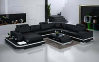 Canapé d'angle modulaire de luxe moderne de haute qualité en cuir véritable rembourré de mousse, 6 places, pour le salon
