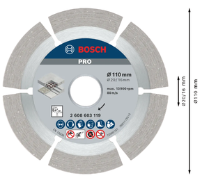 Disque de coupe diamanté série PRO pour béton, lame de <span class=keywords><strong>scie</strong></span> diamantée segmentée de 110 mm pour meuleuse d'angle - Product Image 3