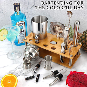 Kit d'outils de barman OUYADA, fabrication directe, ensemble de barware, <span class=keywords><strong>shakers</strong></span> Boston en acier inoxydable de 700 ml, <span class=keywords><strong>bar</strong></span> à cocktails avec support en bois de bambou - Product Image 5