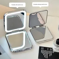 Miroir de maquillage avec lumière LED, miroir de voyage portable, miroir de table de toilette à domicile, mini miroir carré pliable