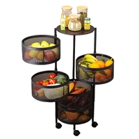 Étagère de rangement de cuisine rotative multifonctionnelle à quatre niveaux en métal blanc et noir pour aliments et légumes