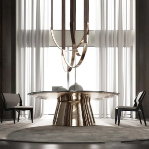 Lampadario <span class=keywords><strong>a</strong></span> Sospensione Moderno di Lusso con Striscia LED, Minimalista, in Vera Pelle, per Hotel e Villa - Product Image 2