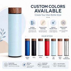 Custom Double Wall Vacuum Insulated Stainless Steel <b>Thermos</b> Water <b>Bottle</b> with Wood Grain Lid Promotional Corporate Gift Flask - Product Image 6