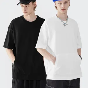 새로운 도착 여름 프리미엄 코튼 o 넥 블랙 & 화이트 t 셔츠 인쇄 사용자 정의 일반 남성 포켓 t 셔츠 특대