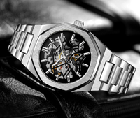 Montre automatique squelette mécanique avec livraison gratuite - MOQ 1 pièce - Expédition rapide des États-Unis vers les États-Unis - Livraison rapide - Montre ajourée - Cadeau pour homme
