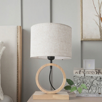 Lampe de table moderne en bois de pin Abat-jour en métal avec alimentation AC/DC à commande tactile Emballage personnalisé pour hall d'entrée de salon d'hôtel-Intérieur E26