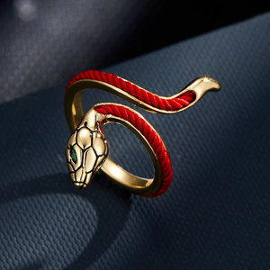<b>Gold</b> Snake Open Ring Red <b>String</b> Adjustable Animal Zodiac Jewelry Unisex Index Finger Ring New Year'S Lucky Design - Product Image 1