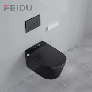 WC intelligent mural moderne FEIDU en céramique, sans réservoir, avec bidet intégré, allongé, noir, télécommande incluse, siphon en S, Air - Product Image 1