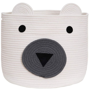 Cotton Rope Bear Animal Basket Foldable Large Woven Storage Basket Baby Nursery Cute Laundry Hamper