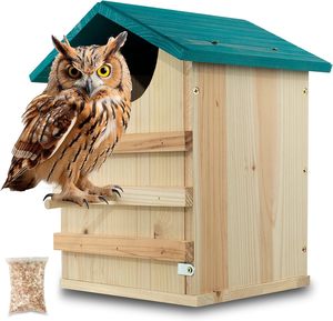 Rustik sedir ağacı el işi baykuş evi açık Screech baykuş kutusu ile kuş standı ahşap yuva kutusu - Product Image 1