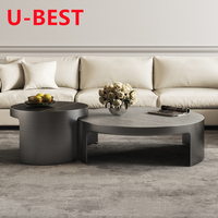 U-BEST Meubles de salon haut de gamme, ensemble de table basse de luxe en or, plateau en marbre italien, table à thé, table d'appoint, base en métal