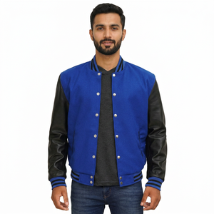 Chaqueta de Invierno Estilo Béisbol Clásica Personalizada para Hombre, Mangas Largas, Chaqueta Varsity de Alta Calidad con Letras Bordadas, Talla Grande, Botones de Piel de Oveja - Product Image 1