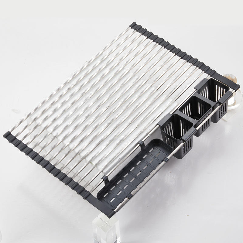 16-Hole Drain Rack + Three Ports + Knife and Fork Black