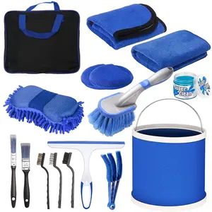 Amazon Venda Quente 16pcs Car Wash Kit Limpeza Lavagem Dobrável Balde Toalhas Pneu Combinação Escova Do Carro Detalhando Ferramentas de Lavagem