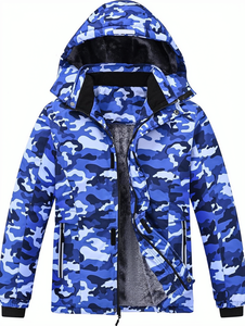 Chaqueta de Esquí con Capucha para Hombre, Azul Camuflaje, Impermeable, Aislamiento Sintético, Cierre de Cremallera, Ropa para Exteriores - Product Image 1
