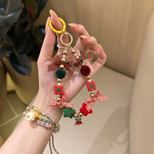 Custom Santa Claus Christmas Tree Crystal Pearl Beaded Phone Chain Wrist Lanyard Keychain <b>Bag</b> <b>Charm</b> for Women - Product Image 1