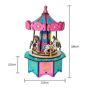 Boîte à musique carrousel en bois <span class=keywords><strong>3D</strong></span> et cadeau de fête - Artisanat en bois fait à la main avec un design de <span class=keywords><strong>puzzle</strong></span> <span class=keywords><strong>3D</strong></span> pour une présentation décorative - Product Image 2