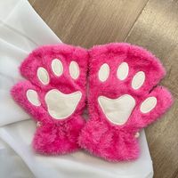 Mode femmes fille belle hiver mignon mitaine doux demi doigt gants mitaines chaud patte chat griffe peluche hiver