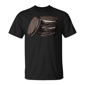 Camiseta con diseño de postre de galletas rellenas de crema de chocolate, unisex, para adultos, negra, de manga corta - Product Image 1
