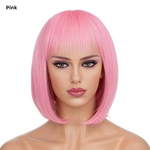 <span class=keywords><strong>Parrucca</strong></span> Sintetica Bob Corta Multicolore con Frangia, Cappuccio Regolabile, Leggera e Traspirante, Rete Interna Rosa, per Uso Quotidiano e Cosplay Femminile - Product Image 1