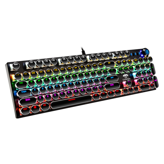 Mechanical Keyboard K990 Retro Punk Electroplating Knob Luminous Green Shaft Eating Chicken Computer Game Mechanical Keyboard