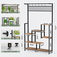 Support de plantes suspendu haut avec éclairage LED pour la croissance des plantes, tubes de 0,85 mm, étagère de présentation multi-niveaux en bois et métal pour terrariums de salon