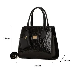 Sac fourre-tout en cuir noir moderne pour femme Fana Brina M3826, motif alligator, poignées renforcées, usage quotidien - Product Image 4