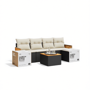 ชุดโซฟาสวนหวายสีดำแบบโมดูลาร์ Lubeshi 4 ที่นั่ง ดีไซน์ร่วมสมัยสำหรับกลางแจ้ง โครงไม้เนื้อแข็ง โครงหวาย - Product Image 1