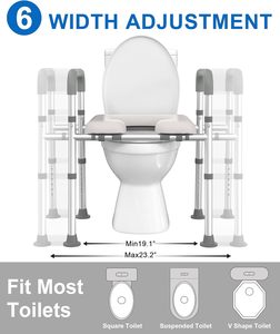 Kursi Commode aluminium dapat diatur tinggi, kursi Toilet kamar mandi portabel untuk orang tua dengan pegangan rolator - Product Image 3