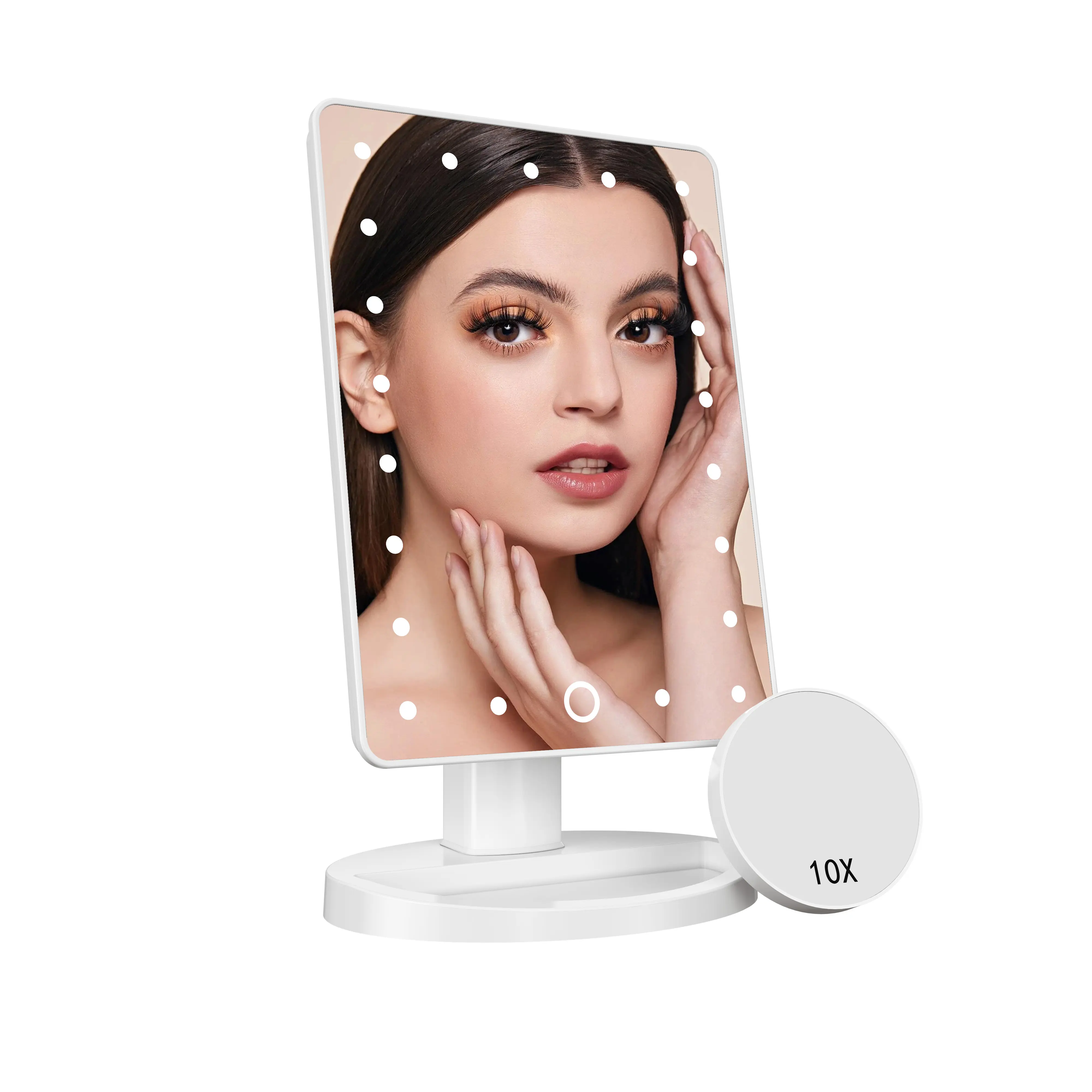 Maquillaje al por mayor desmontable 10X aumento espejo iluminado Sensor táctil escritorio Mesa maquillaje espejo de tocador con luz Led