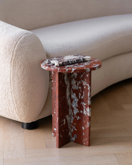 Bed Side Red Marble Side Table Sofa End Rosso Levanto Marble Top Side Table