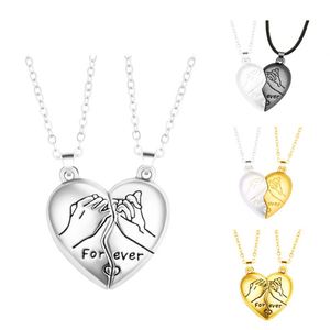 Romantic Valentine's Day <b>Gift</b> Fashion Couple Necklace Fingerprint <b>Stitching</b> Magnet Necklace Hand in Hand Pattern Lover Necklace - Product Image 3