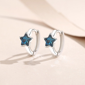 S925 Sterling <b>Silver</b> Dainty Blue Star Cubic Zirconia <b>Huggie</b> Hoop <b>Earrings</b> For Women Trendy Celestial Minimalist Fine Jewelry - Product Image 4