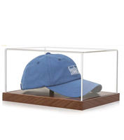 Présentoir transparent en acrylique pour casquettes de baseball avec base en bois massif