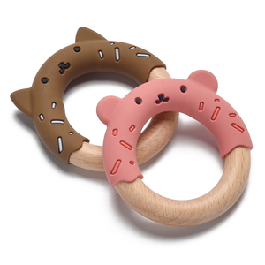 Sinh thái thân thiện với bé <span class=keywords><strong>Teether</strong></span> bằng gỗ Silicone <span class=keywords><strong>Teether</strong></span> vòng vòng - Product Image 1