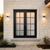 Ventana Moderna de Aluminio Negro con Rejilla Decorativa y Manija Dorada, Ventana de Casa con Rotura de Puente Térmico