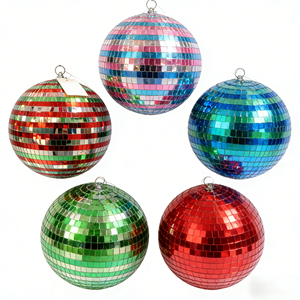 Boule disco circulaire en plastique rayée colorée Southpeak 20cm-30cm – Décoration pour fêtes, mariages, Noël, maison, bar, plafond - Product Image 1